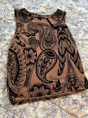 SHEIN Black Paisley Print Sleeveless Tank Top - Tan & Black